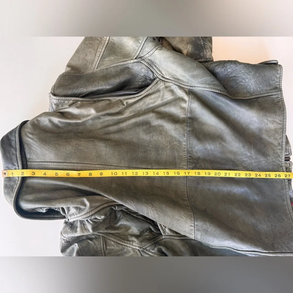vintage 90s Y2K Wilsons olive green distressed bomber leather jacket * Flaws - Picture 11 of 16